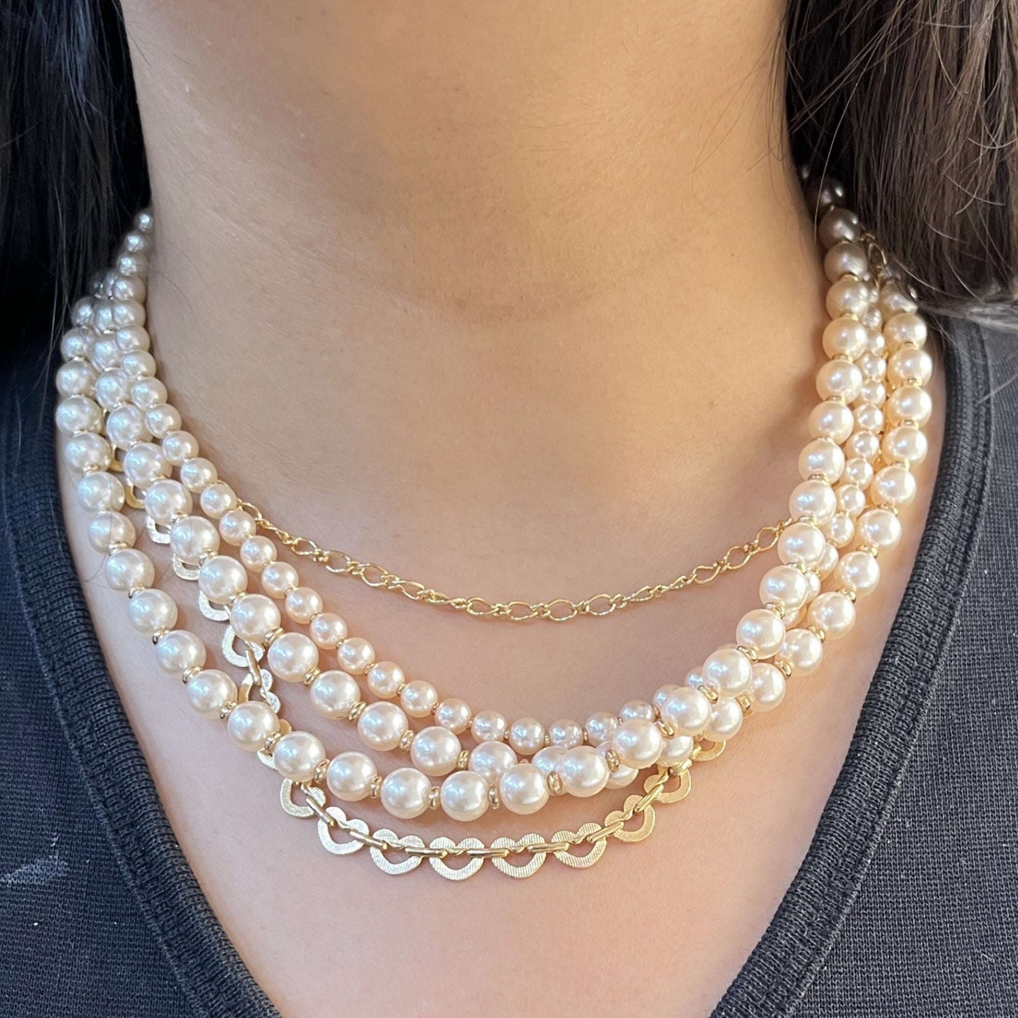 TFC Bridgerton Pale Pearl Gold Plated Layered Necklace