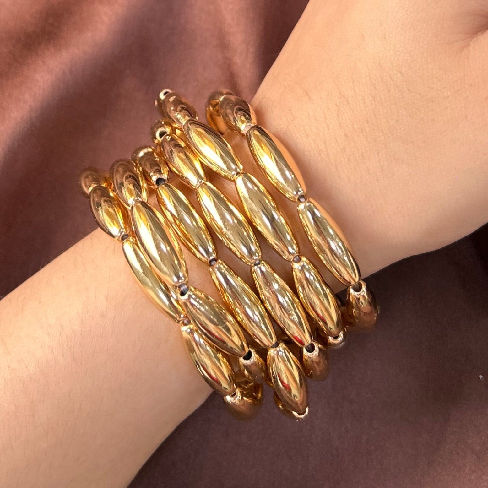 TFC Sleek Long Bead Gold Plated Bracelet (set of 6)