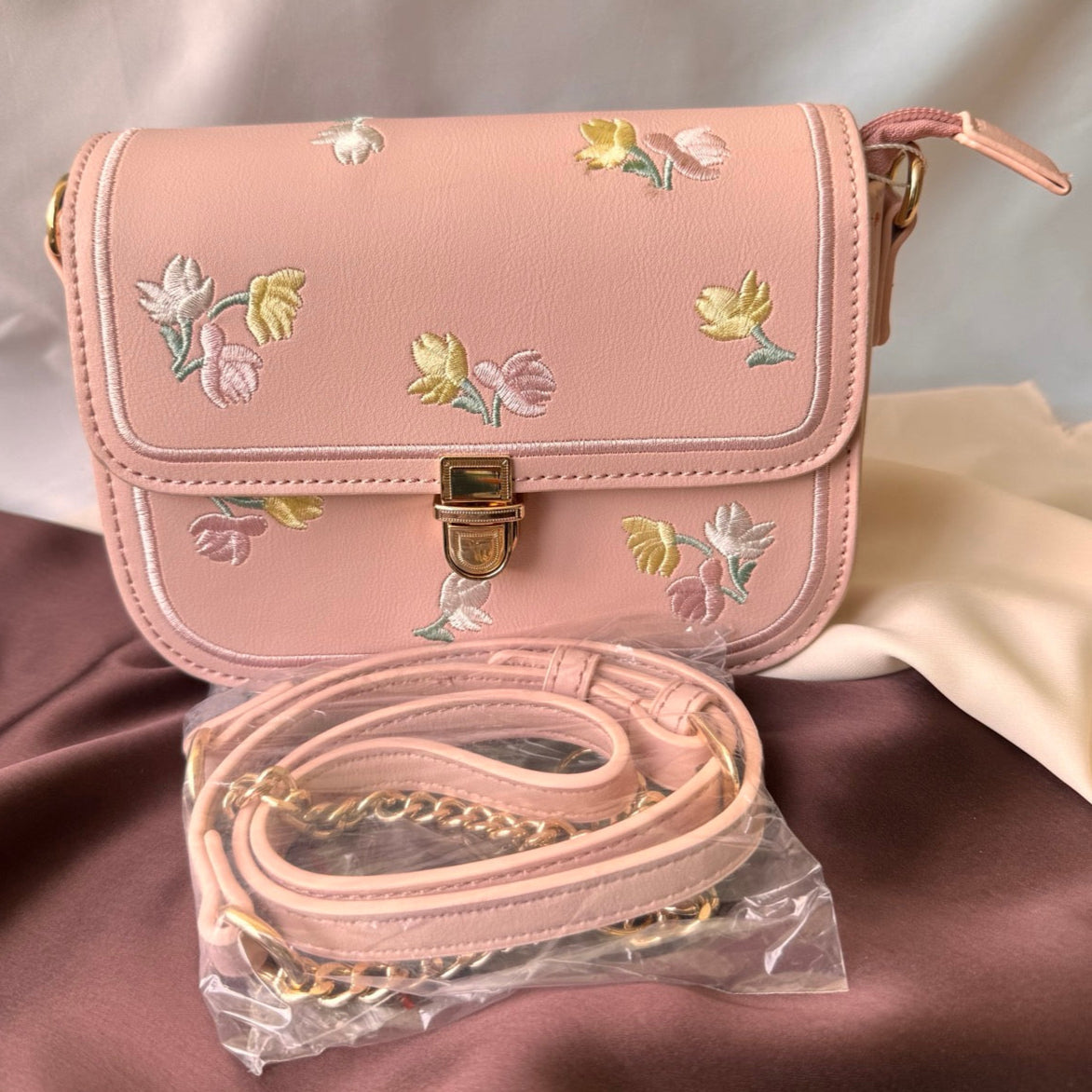 TFC Peach Embroidery Sling Bag