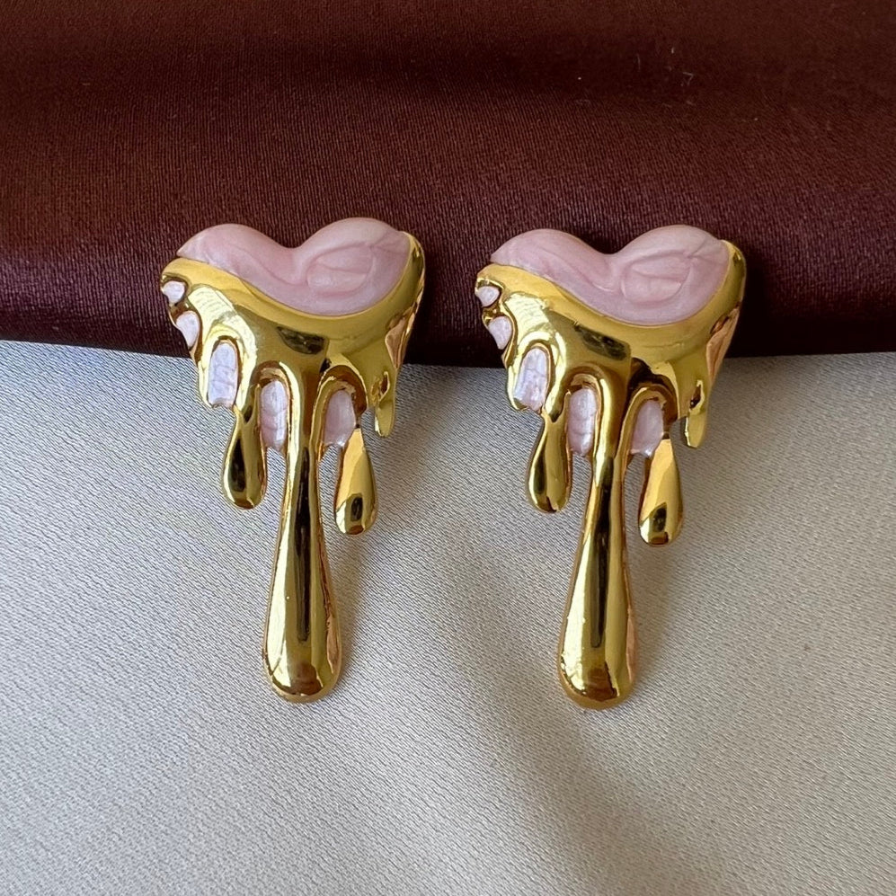 TFC Pink Melting Heart Gold Plated Stud Earrings