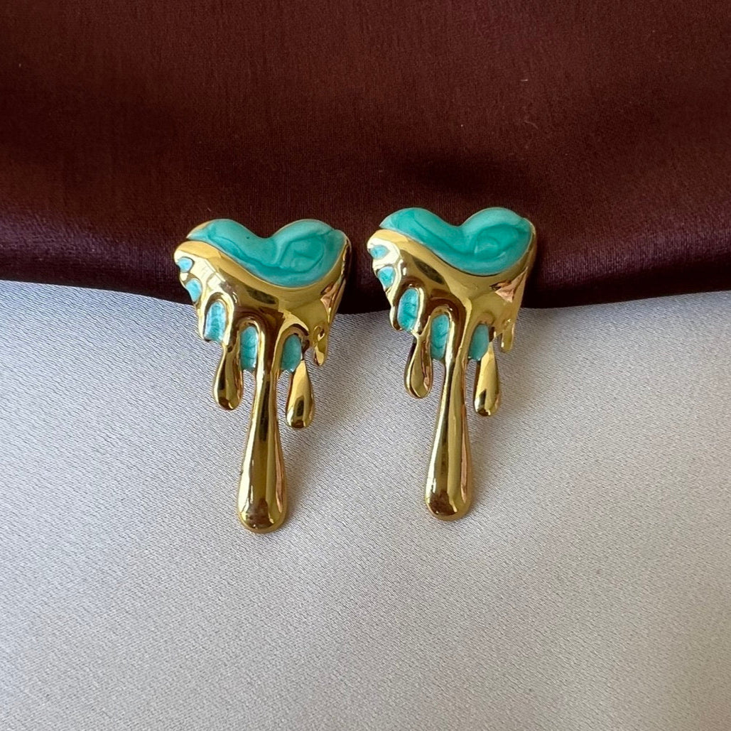 TFC Sea Green Melting Heart Gold Plated Stud Earrings