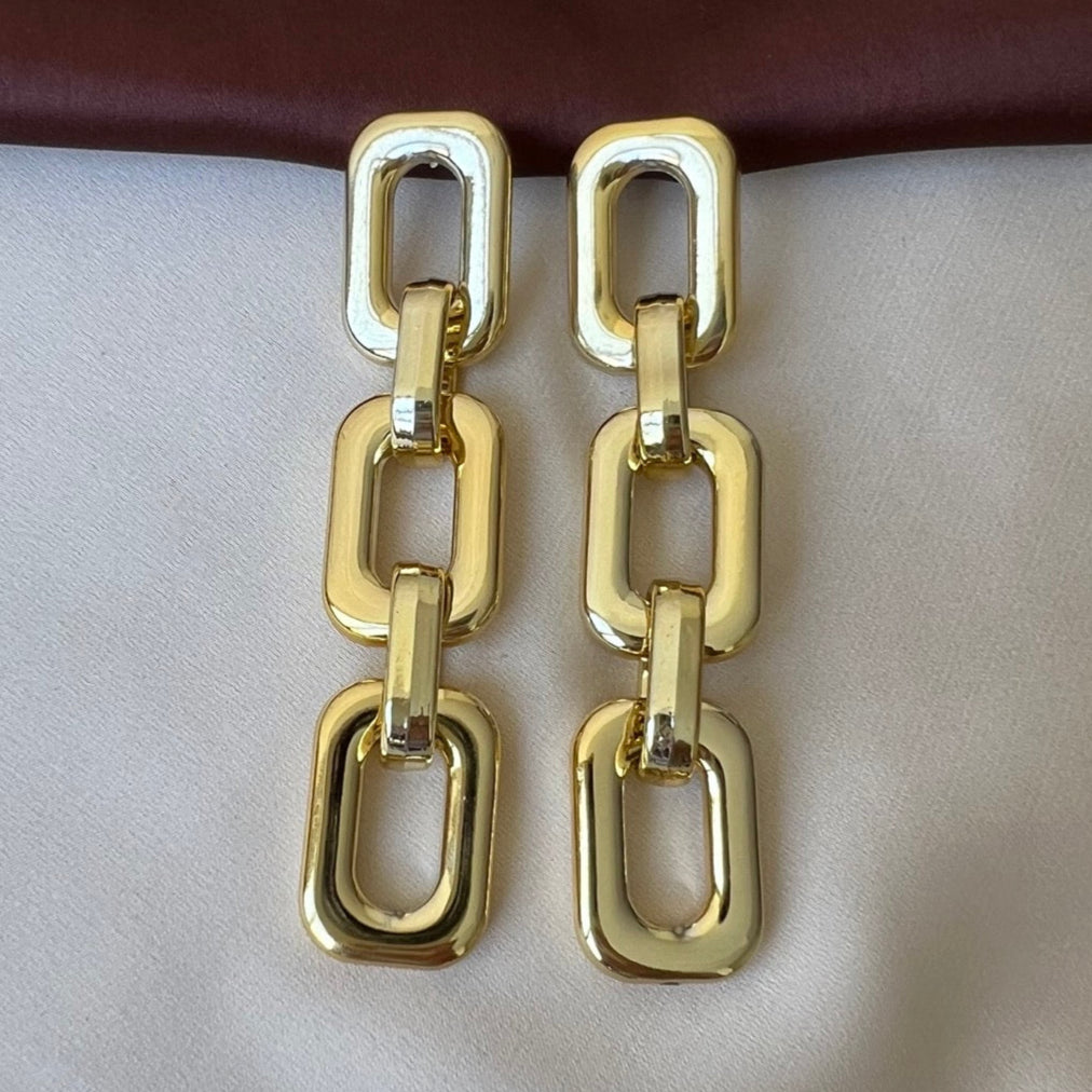 TFC Recto Chain Gold Plated Dangler Earrings