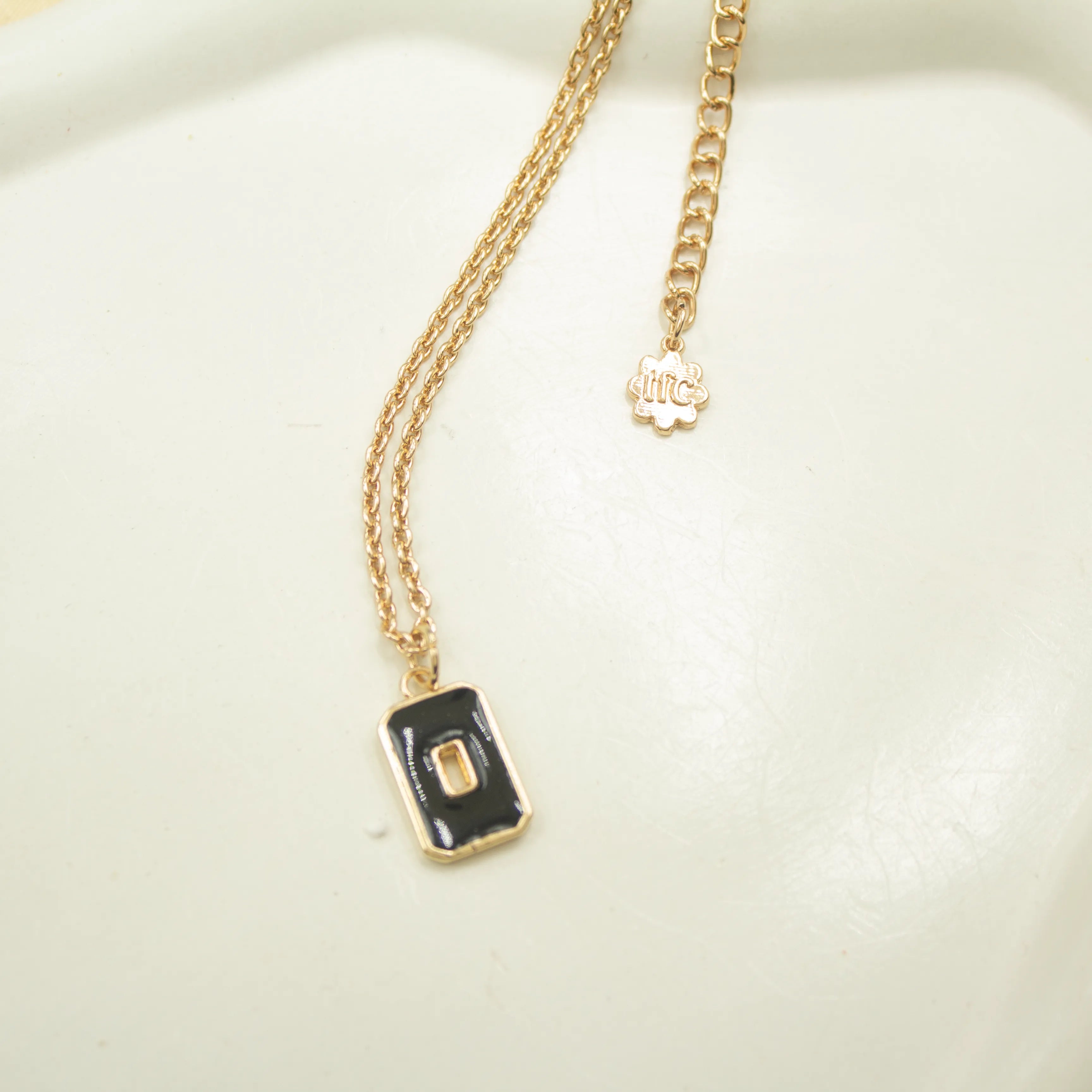 TFC Black Rectangle Gold Plated Enamel Pendant Necklace