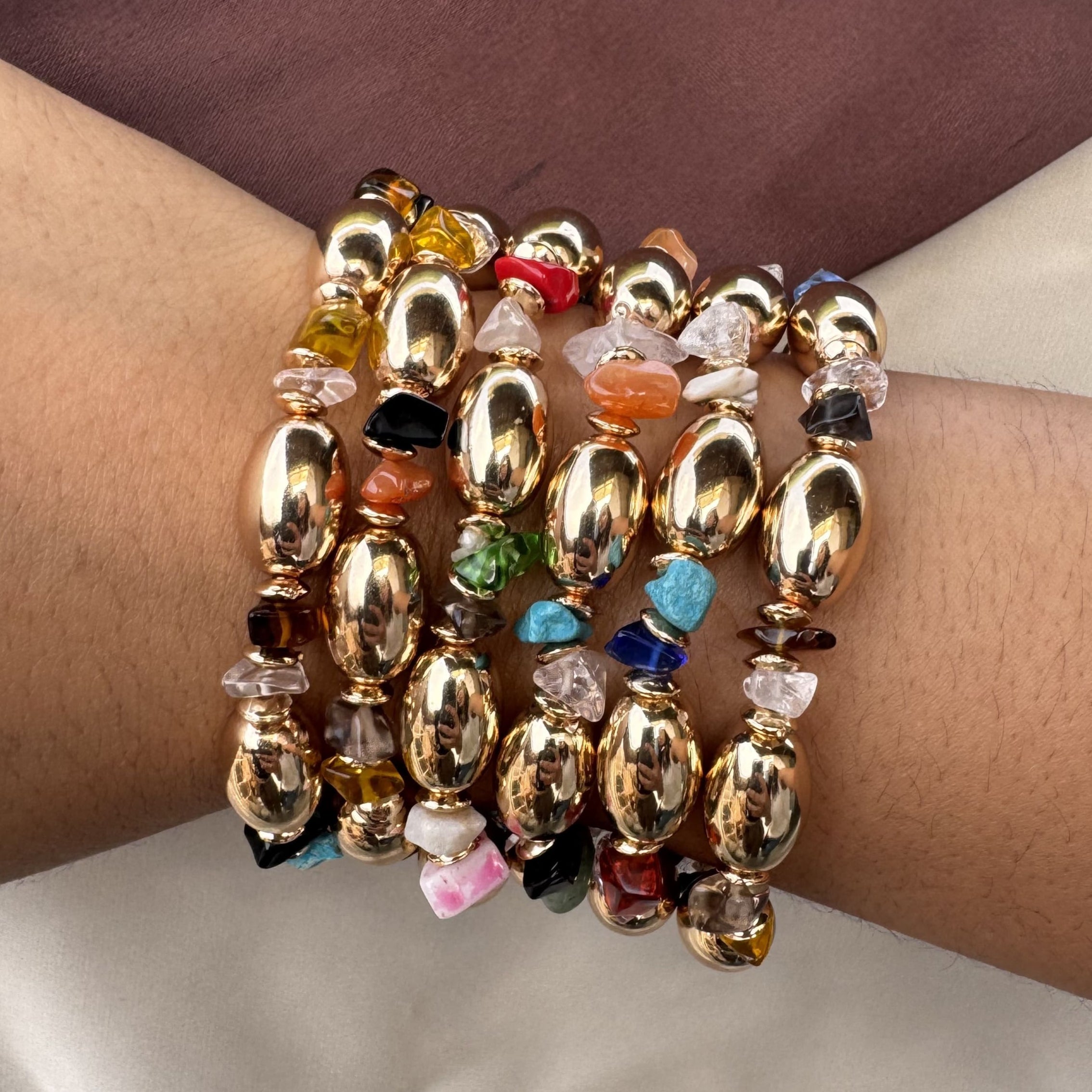 TFC Oval & Uncut Gold Plated Bracelet (set of 6)