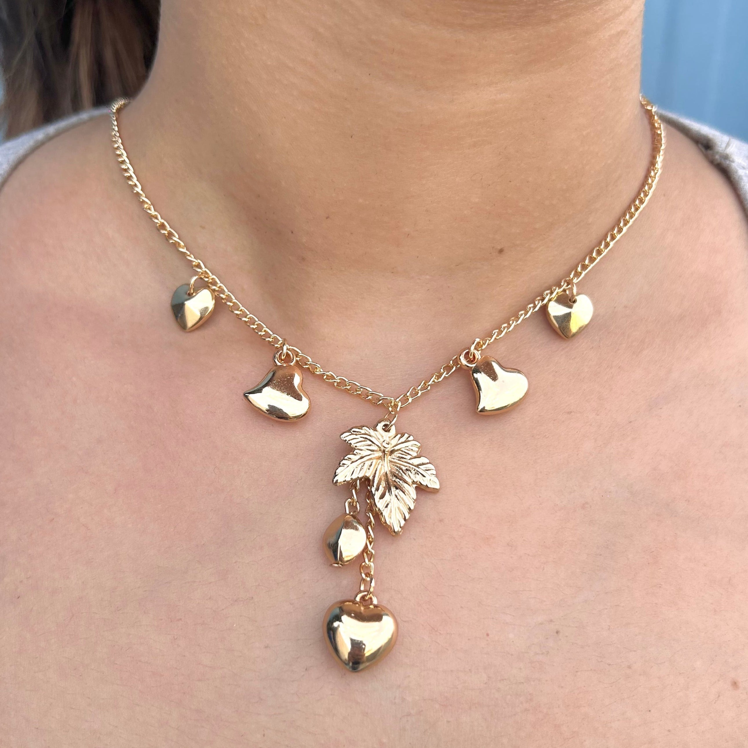 TFC Leaf & Heart Gold Plated Necklace