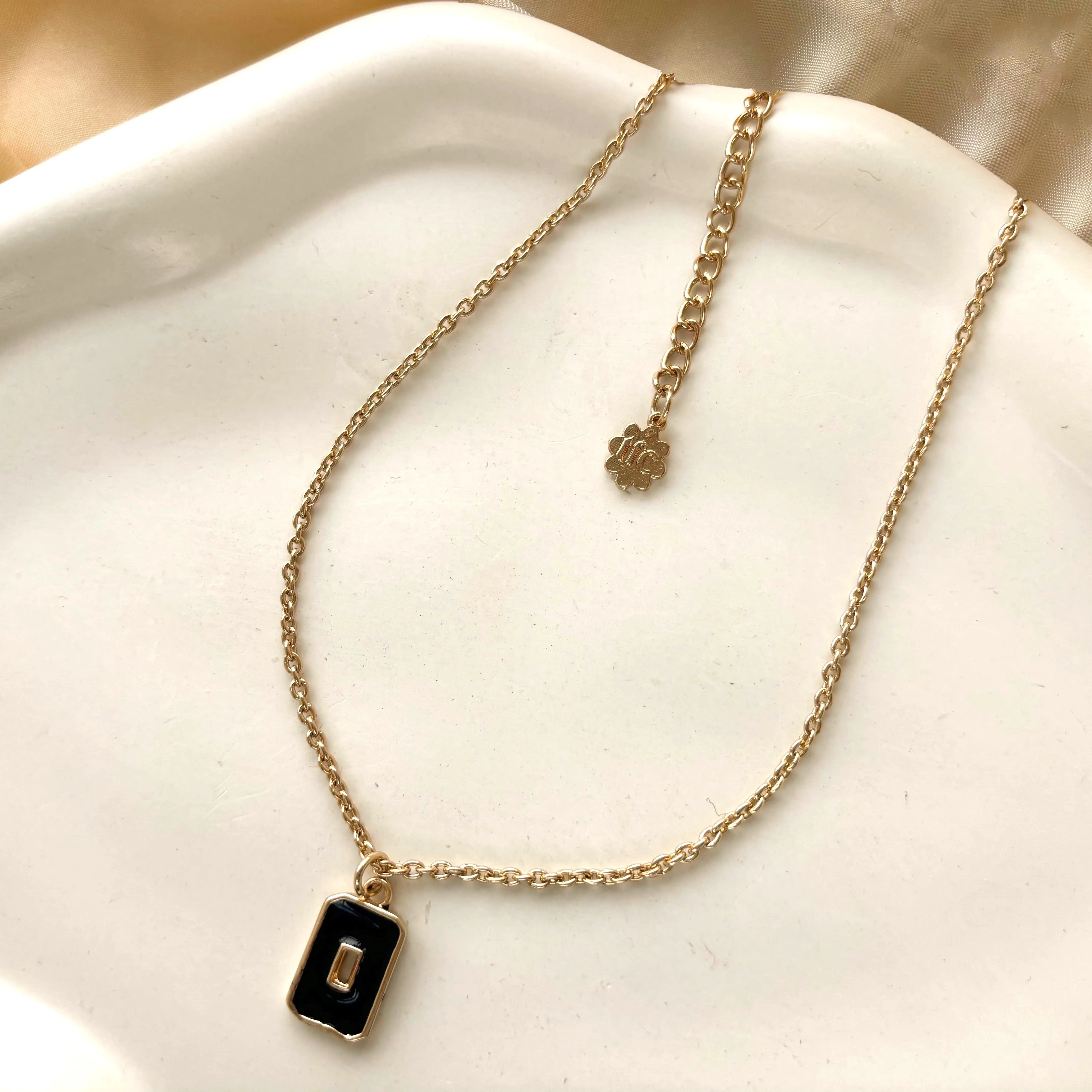 TFC Black Rectangle Gold Plated Enamel Pendant Necklace