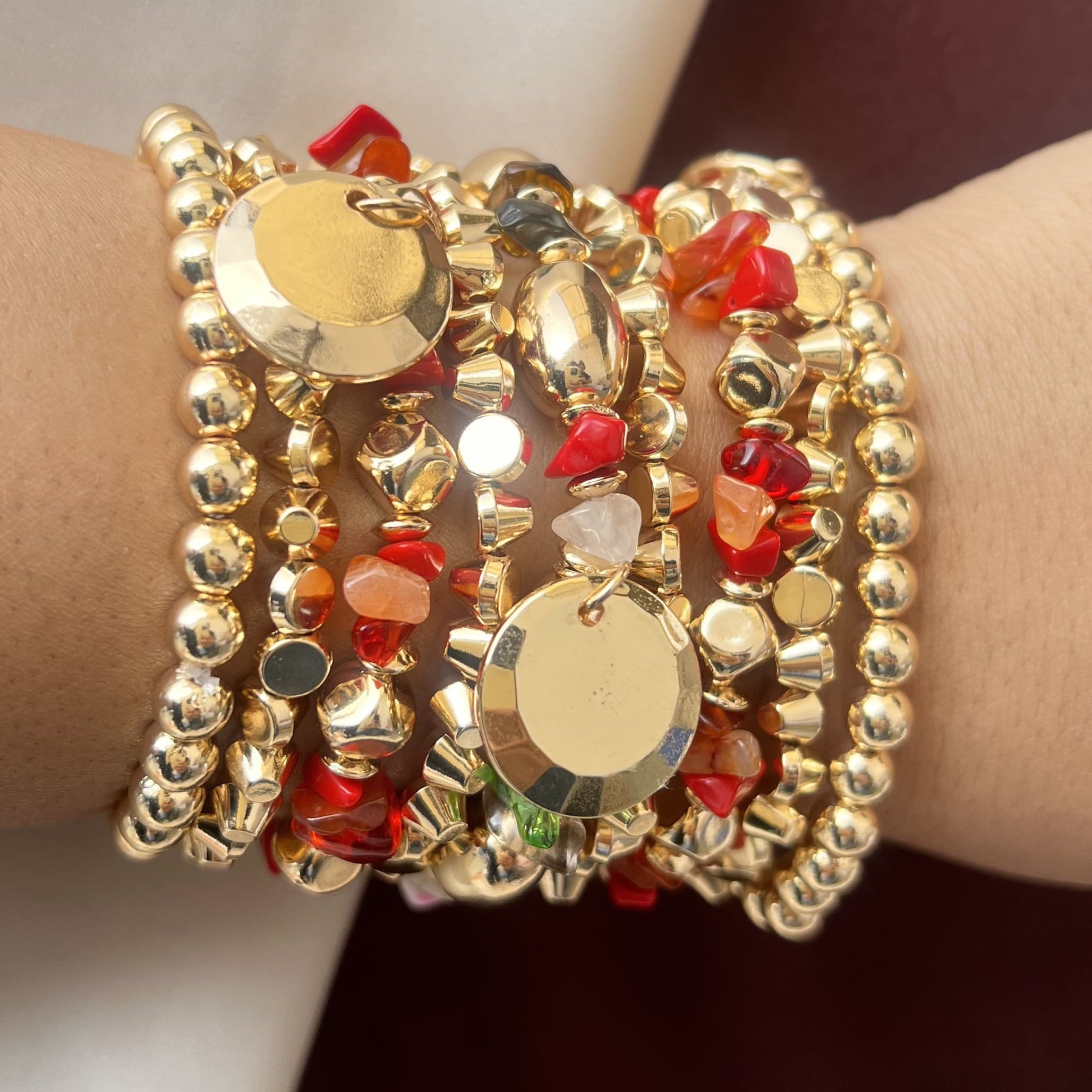 TFC Bright Bead Gold Plated Bracelet (set of 9)