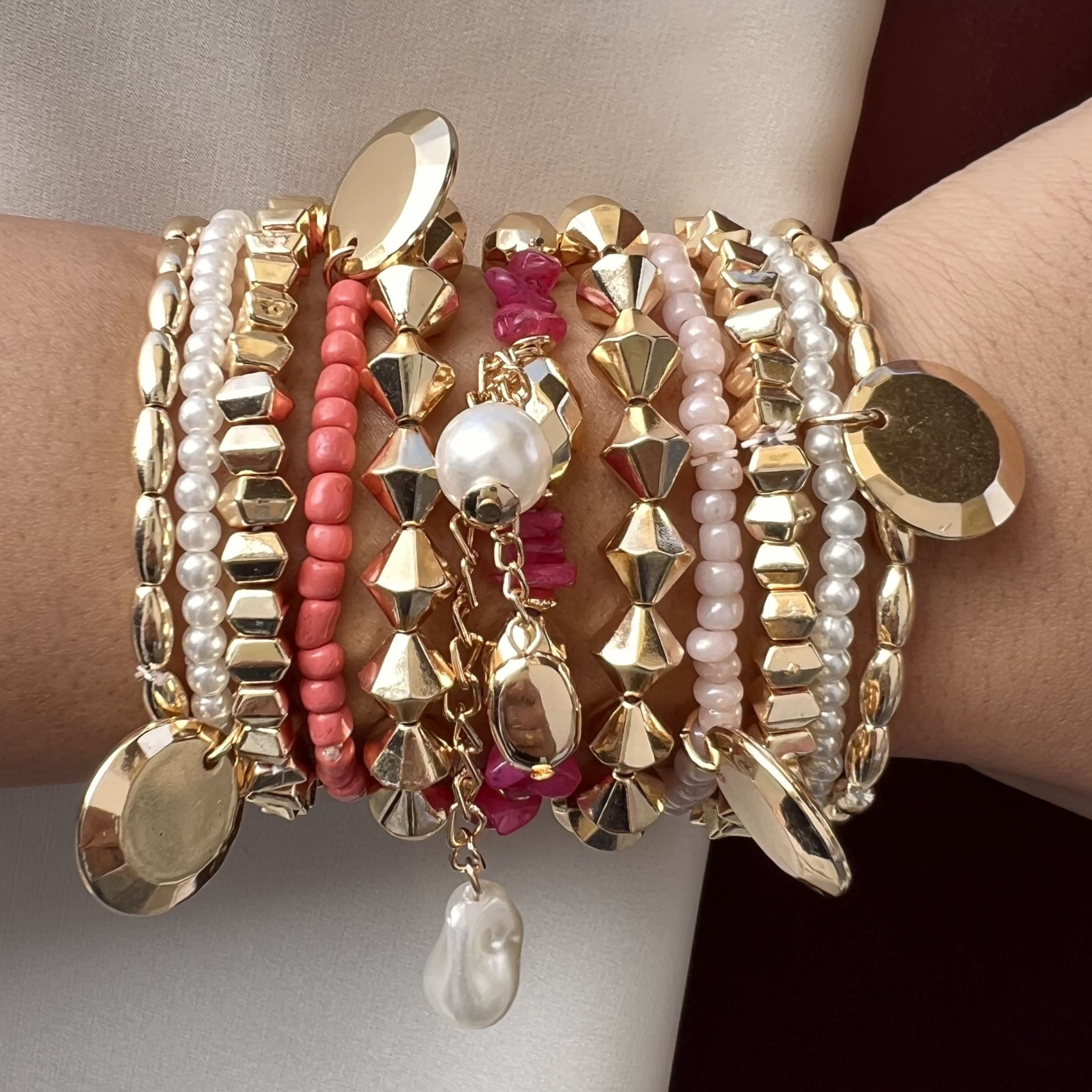 TFC Pink Berry Gold Plated Bracelet (set of 11)
