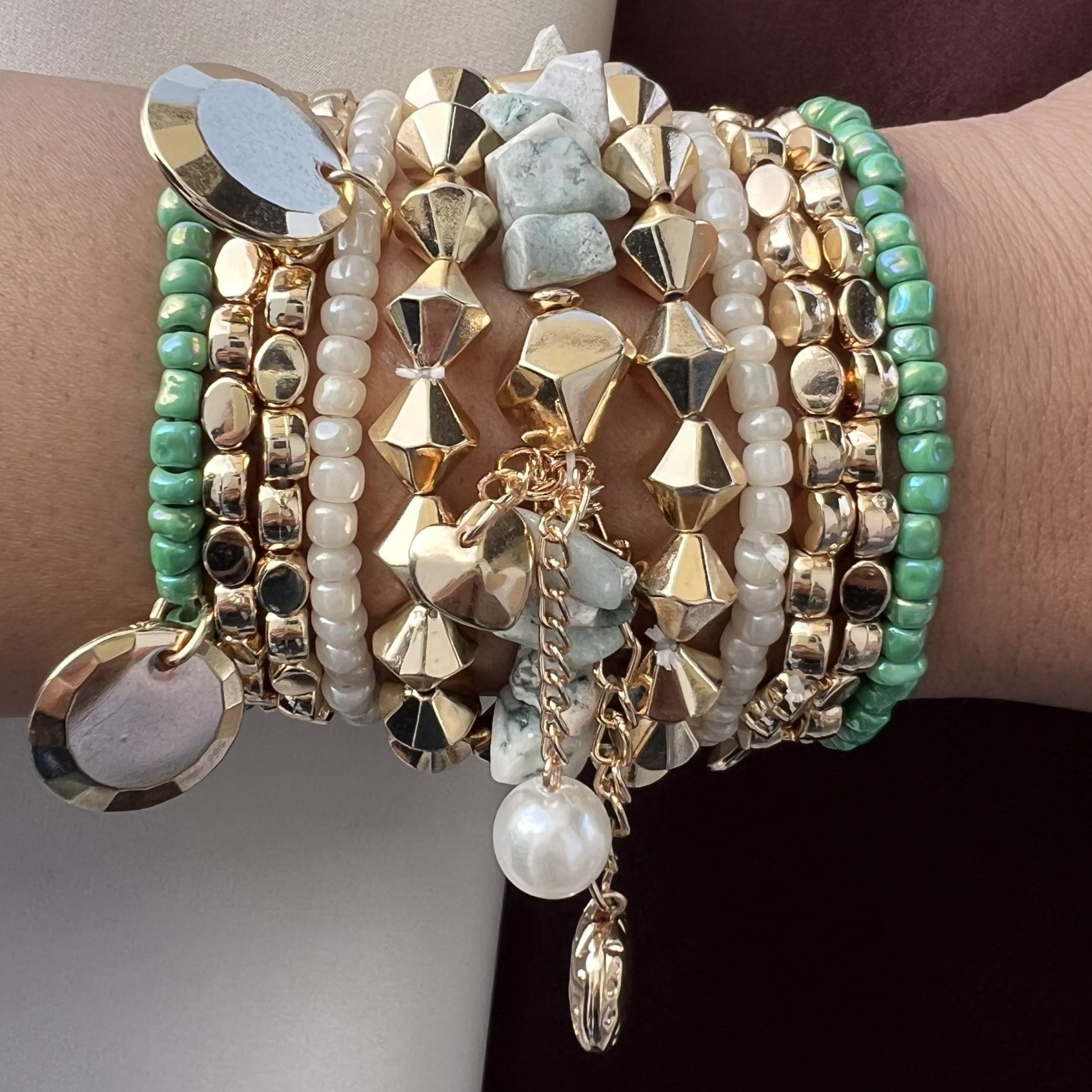 TFC Marble Green Gold Plated Bracelet (set of 11)