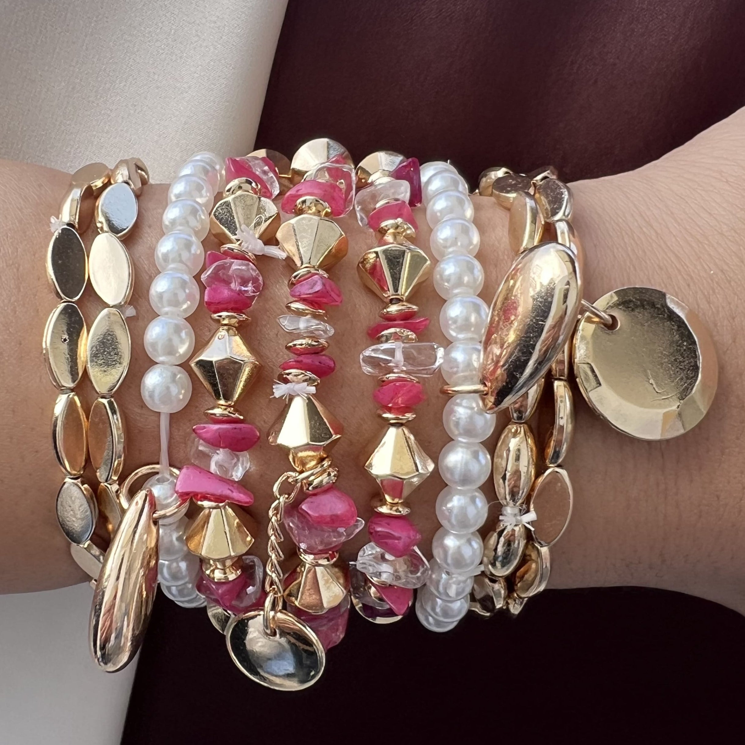 TFC Meganta Bead Gold Plated Bracelet (set of 11)