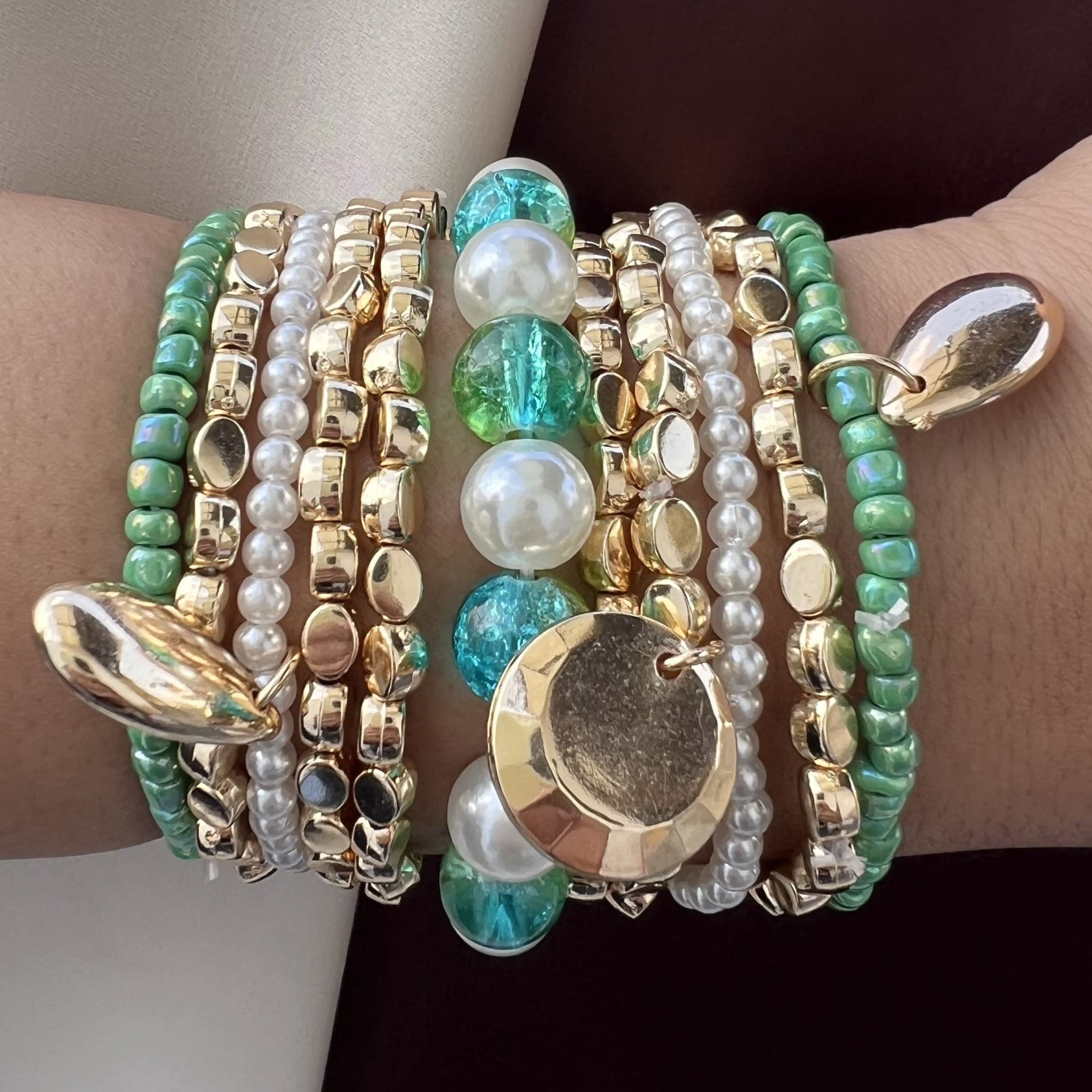 TFC Sage Green Gold Plated Bracelet (set of 11)