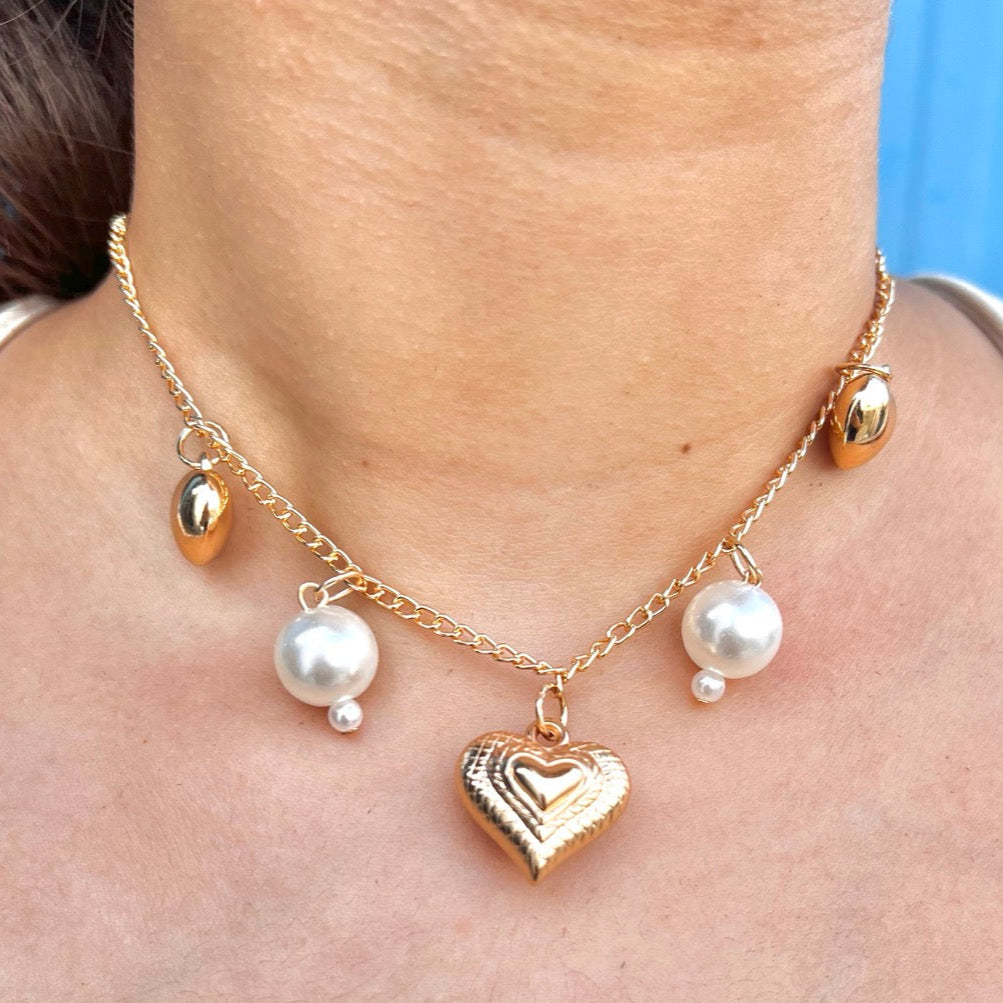 TFC Lovely Pearly Heart Charm Gold Plated Necklace