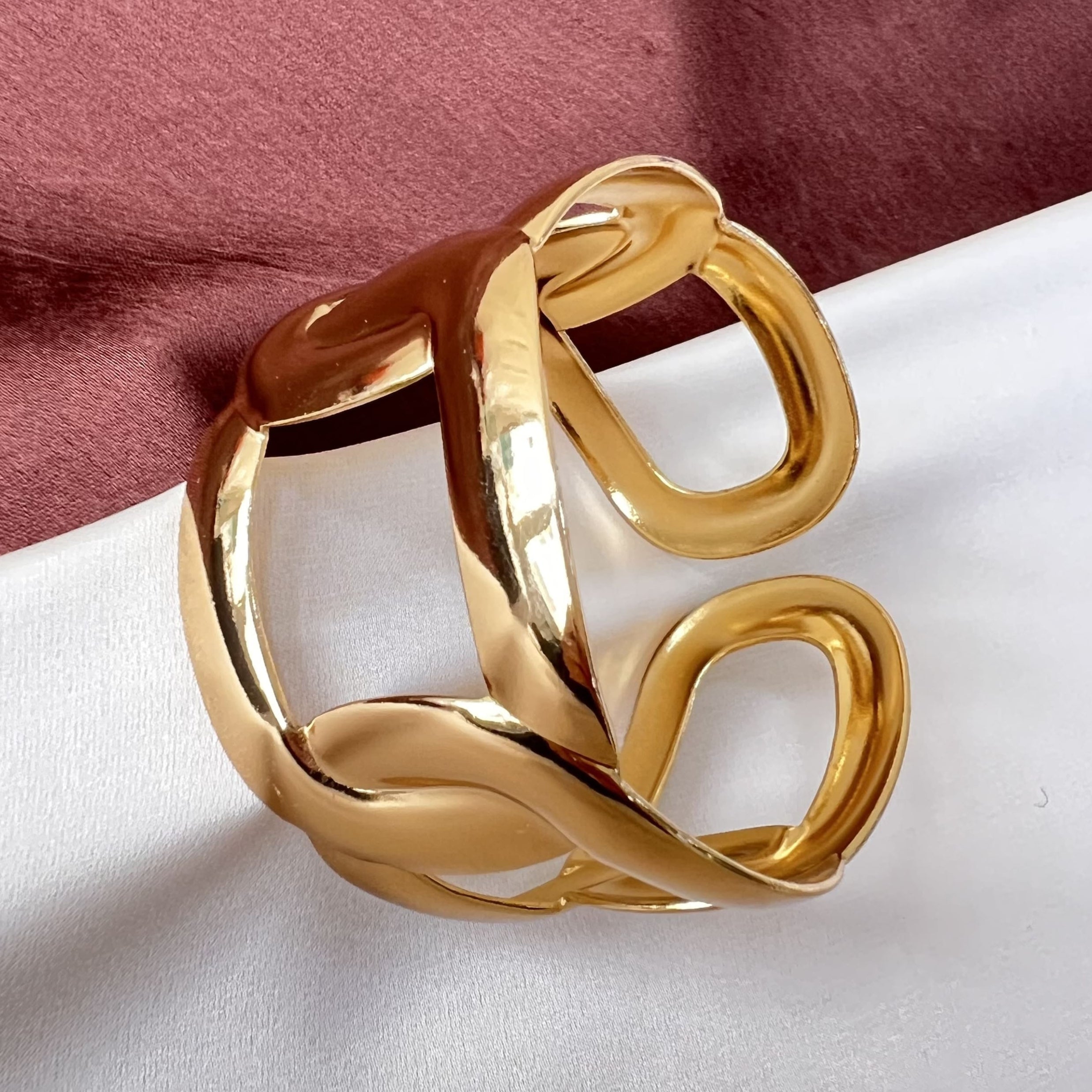 TFC Adjustable Wide Chain Gold Plated Cuff Bracelet
