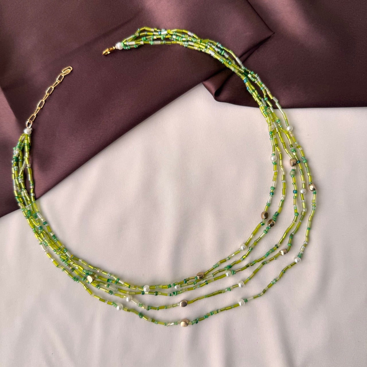 TFC Multi Green Gold Plated Layered Necklace