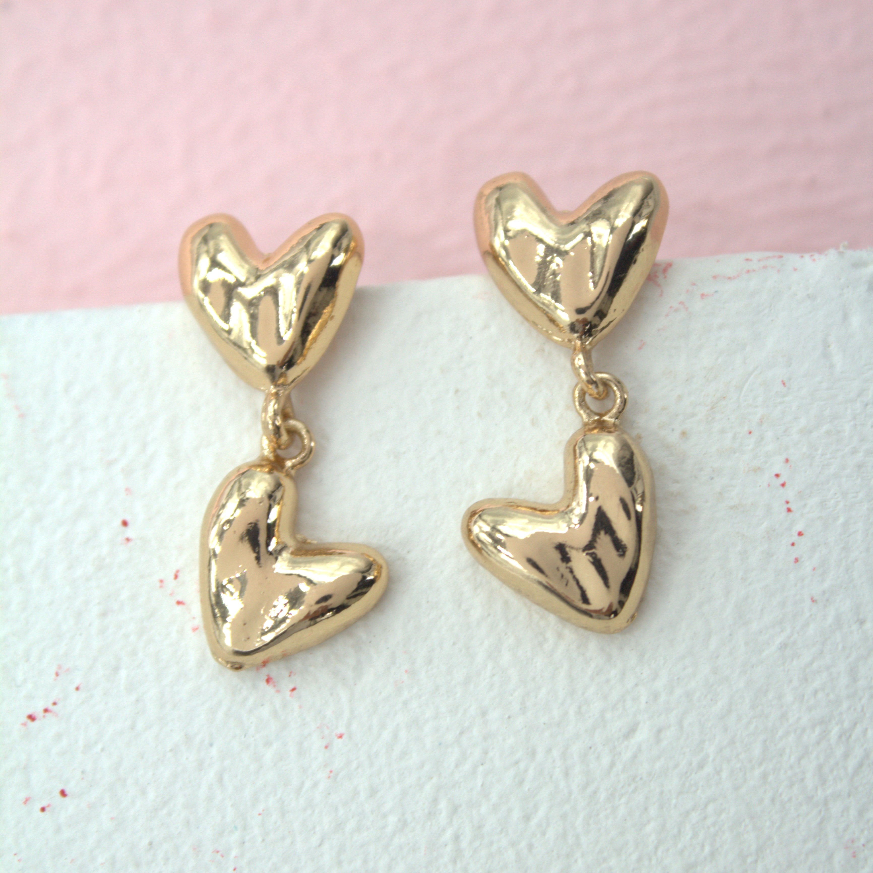 TFC Small Double Hearts Gold Plated Dangler Earrings