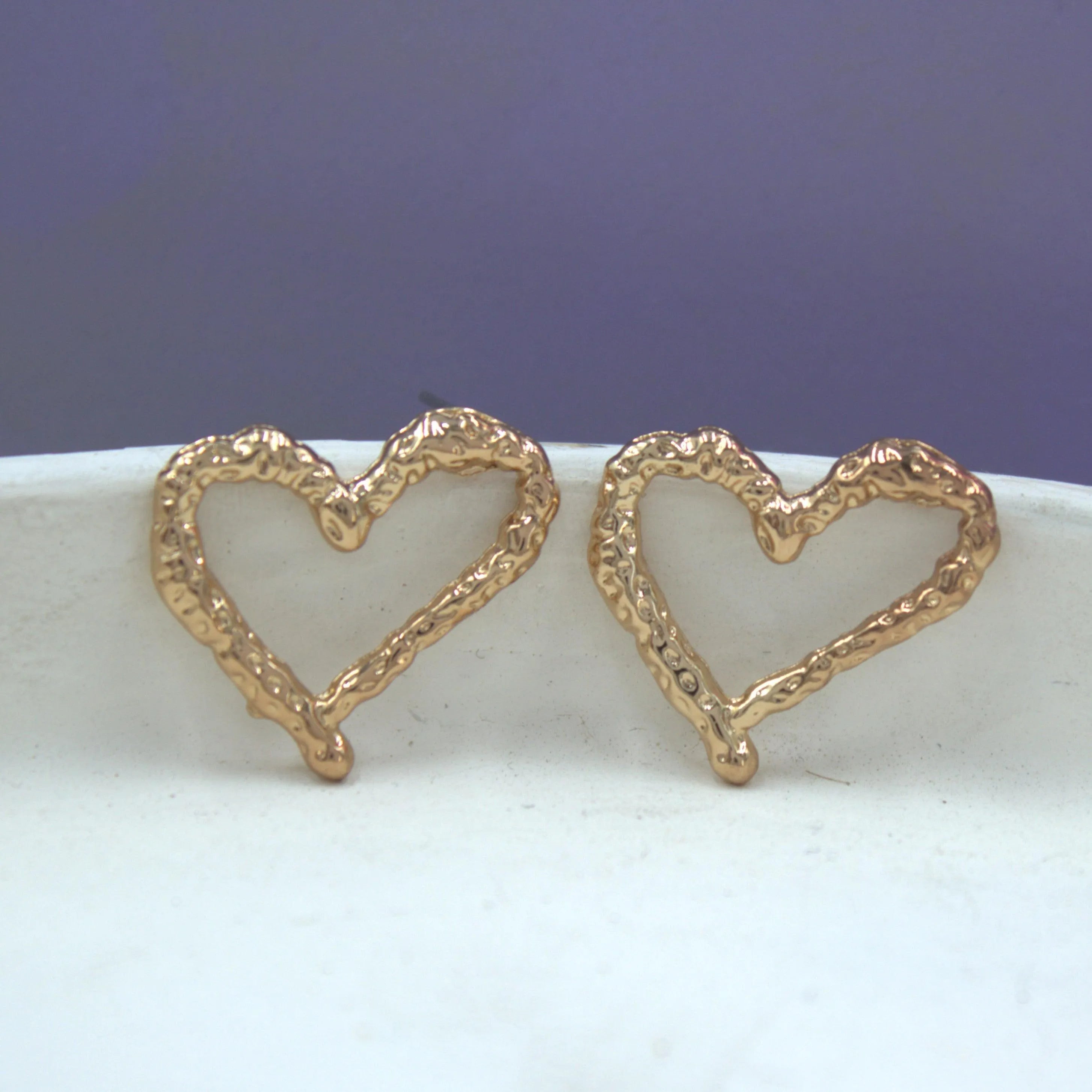 TFC Beaten Heart Gold Plated Stud Earrings