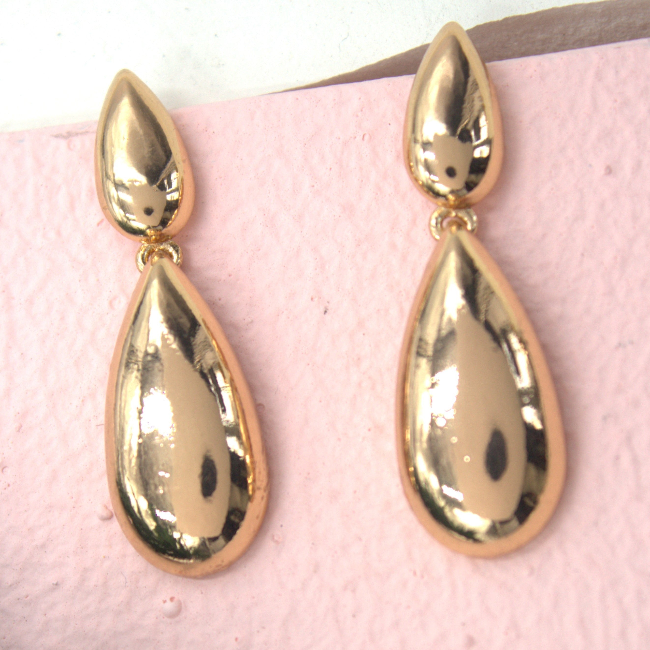 TFC Bold Double Drop Gold Plated Dangler Earrings
