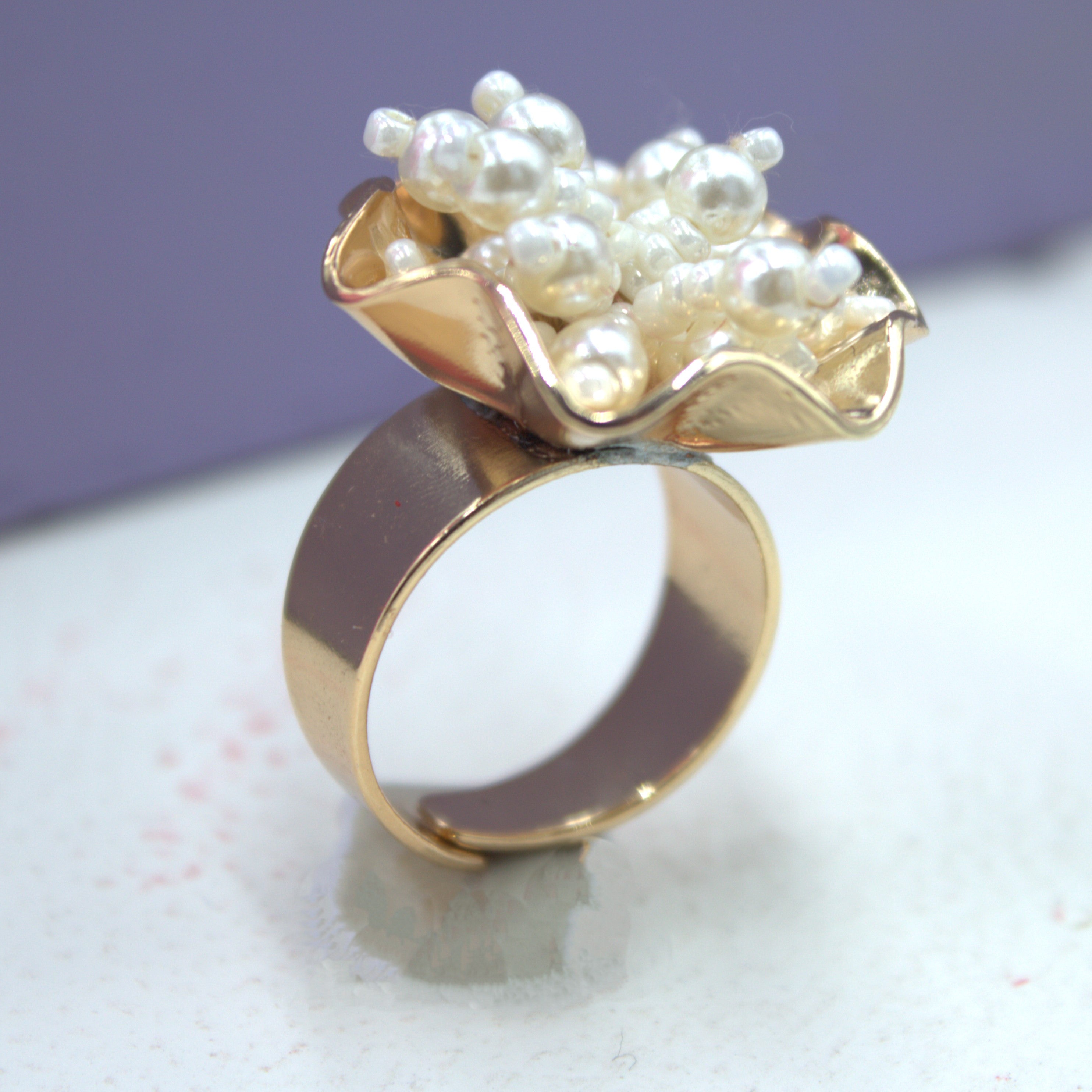 TFC Pearly Tart Gold Plated Adjustable Ring
