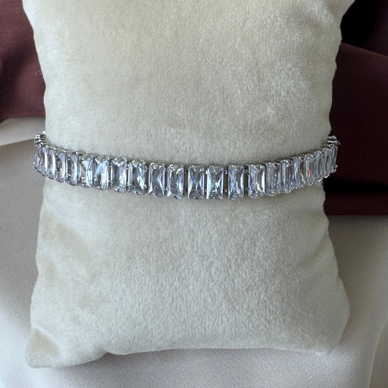 TFC Length 16 cm Recto White Stone Silver Plated Chain Bracelet