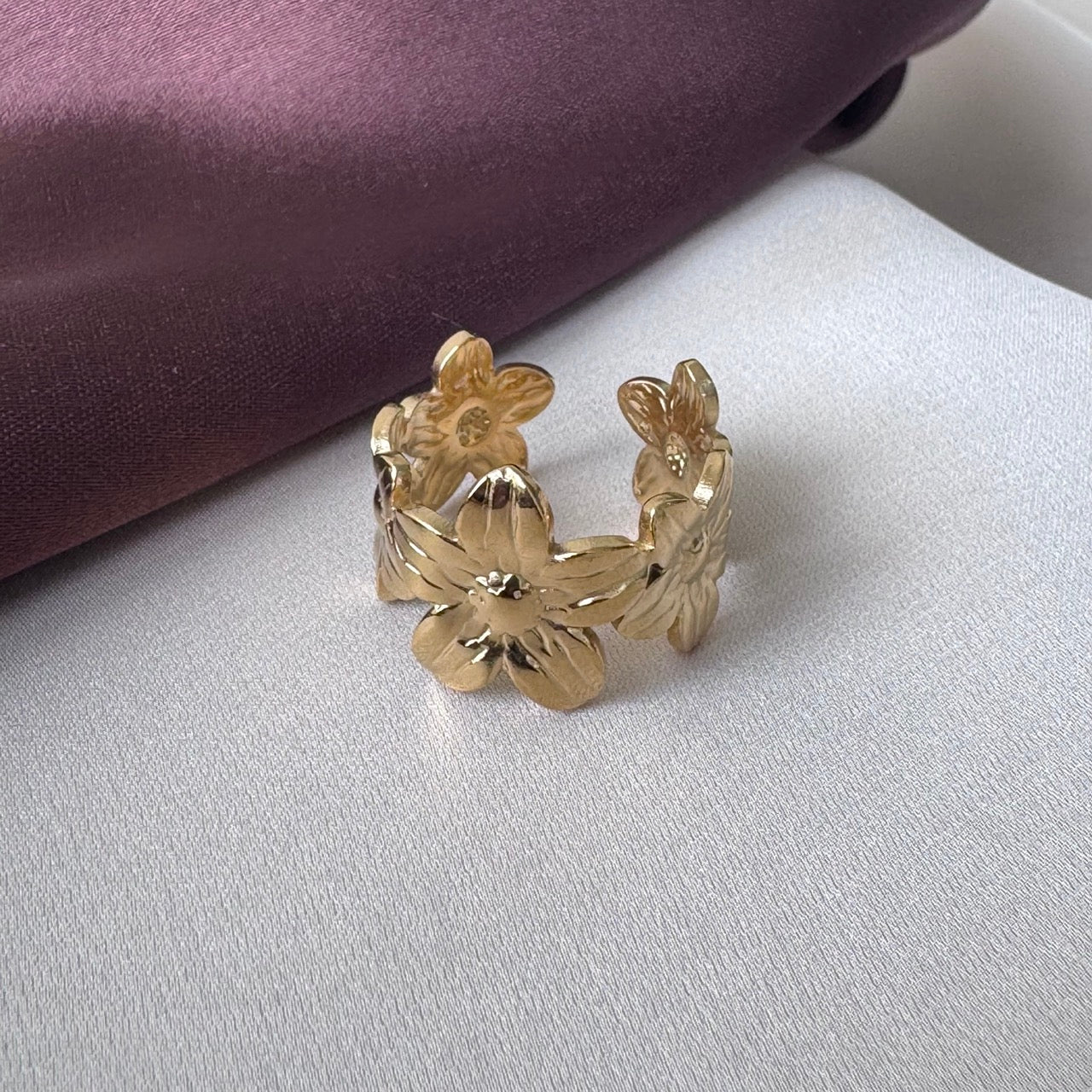 TFC Adjustable Flower Gold Plated Ring