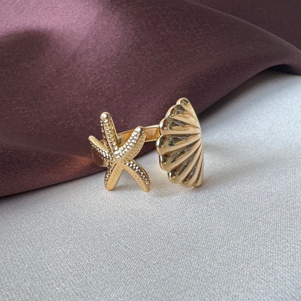 TFC Adjustable Shell Star Gold Plated Ring