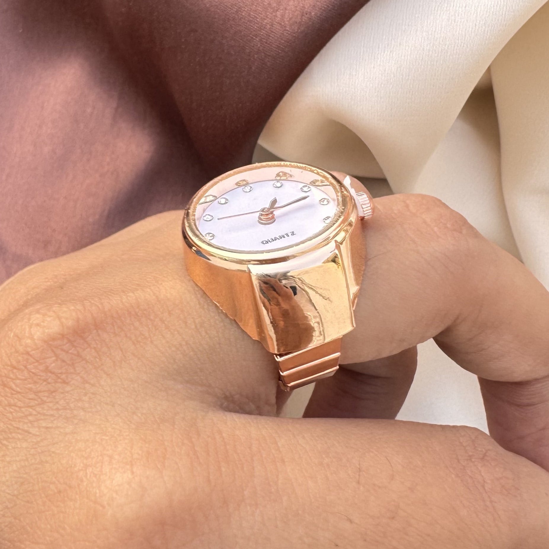 TFC White Base Rose Gold Plated Adjustable Watch Ring