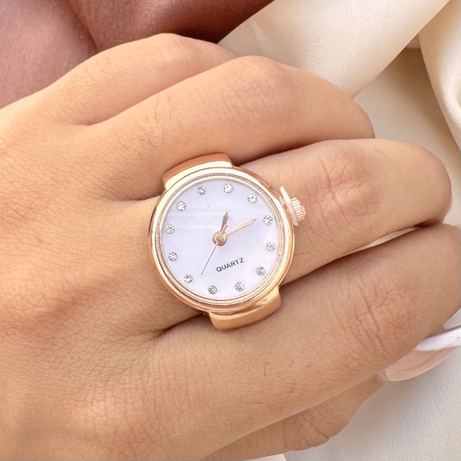 TFC White Base Rose Gold Plated Adjustable Watch Ring