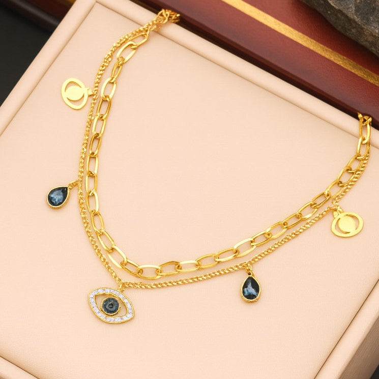 TFC Stone Evil Eye Gold Plated Necklace