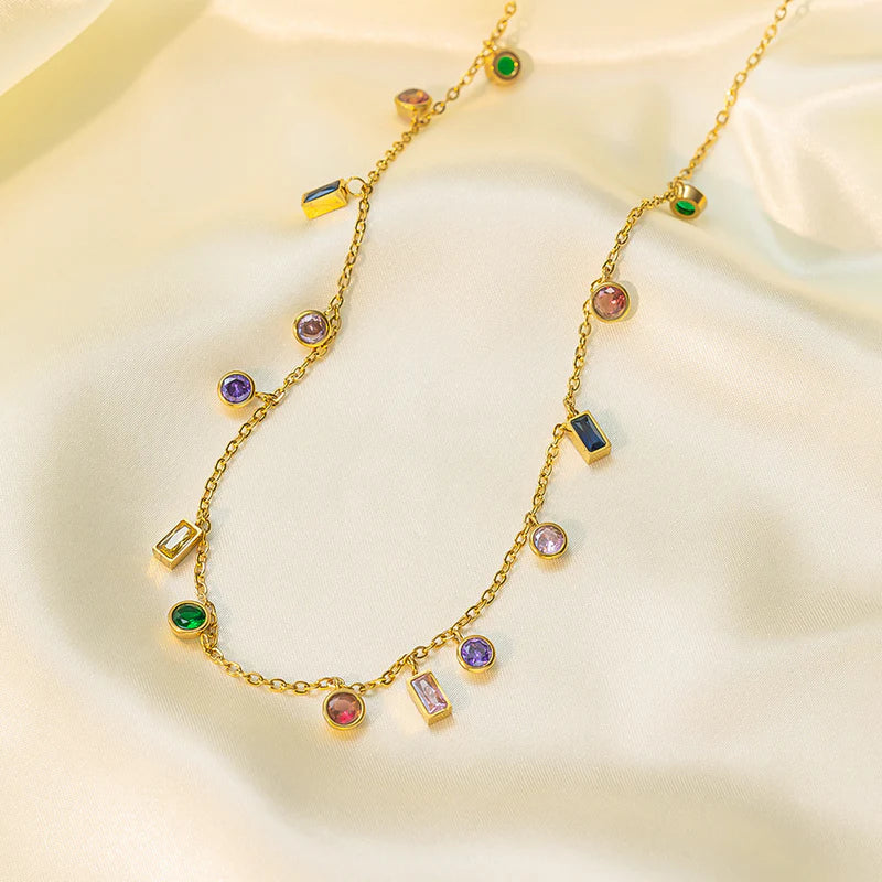 TFC Multi Shape Stone Gold Plated Necklace