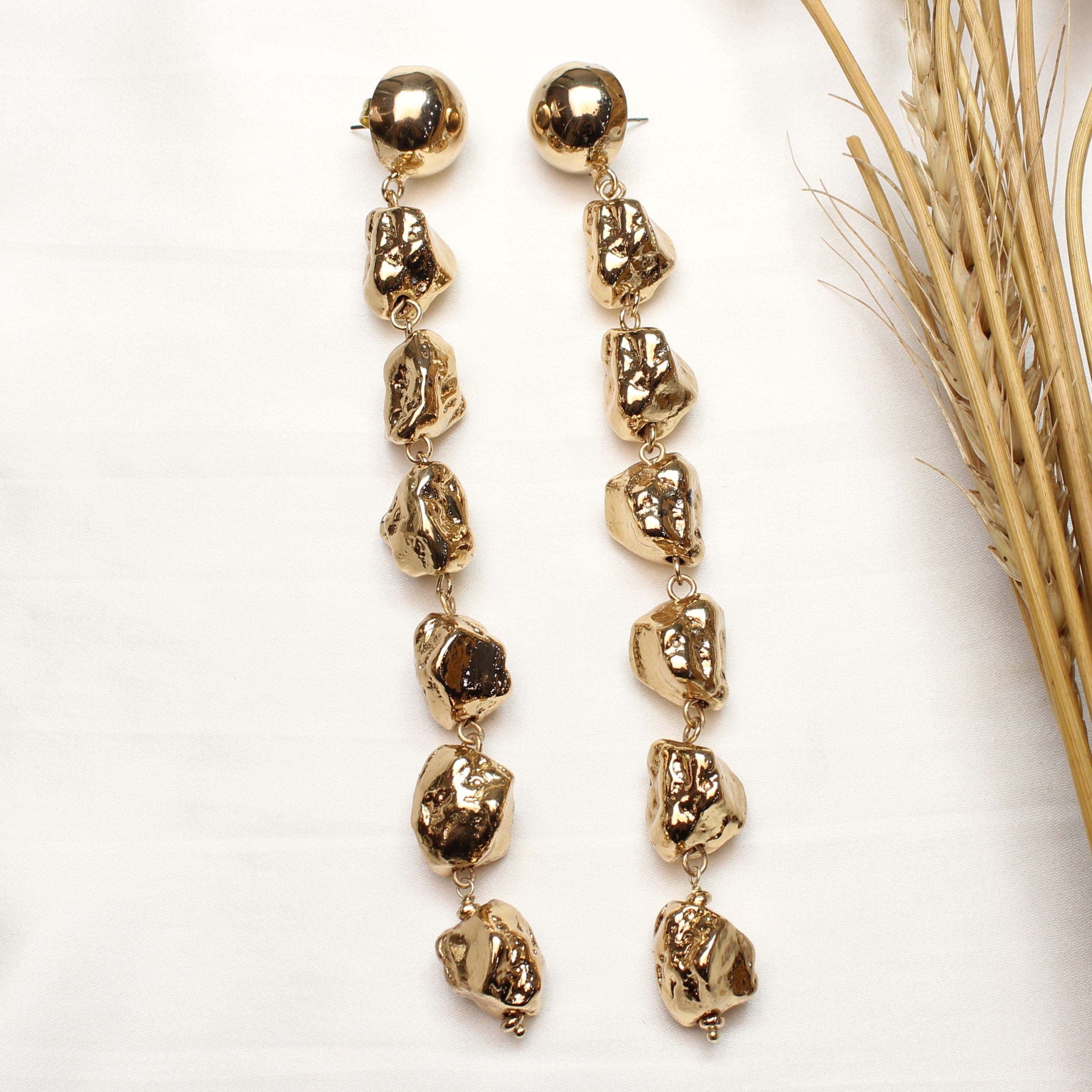 TFC Metal Stones Shoulder Duster Gold Plated Dangler Earrings