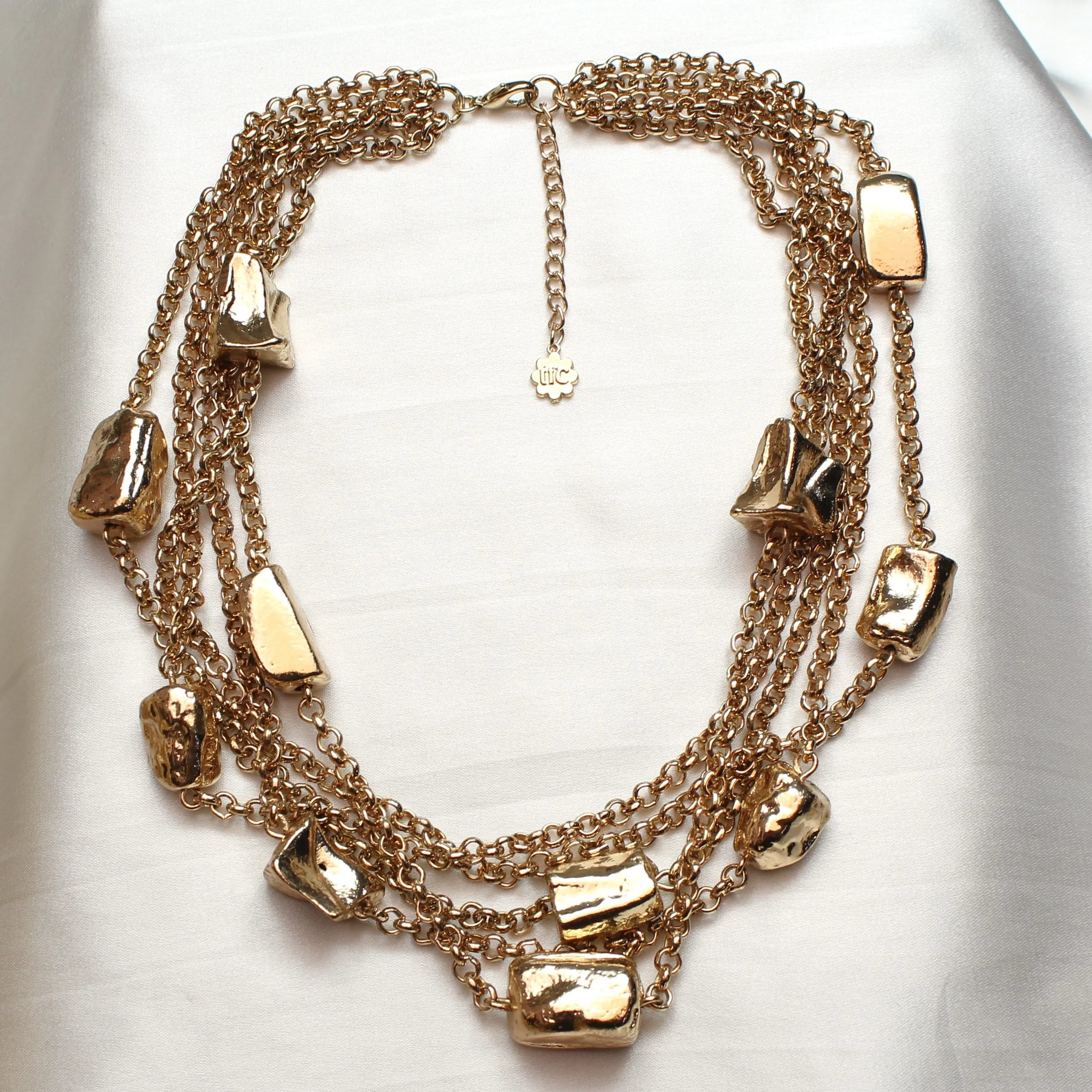 TFC Metal Stones & Chains Layered Gold Plated Choker Necklace