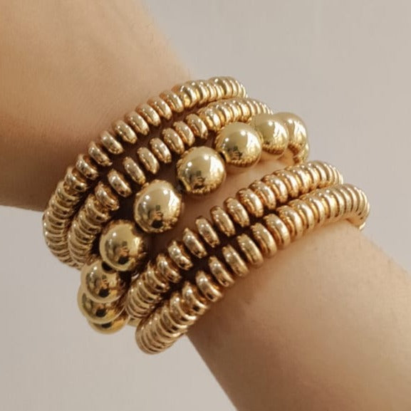 TFC Rings of Gold with Lucky Balls Gold Plated Stacked Bracelet (Set of 5)