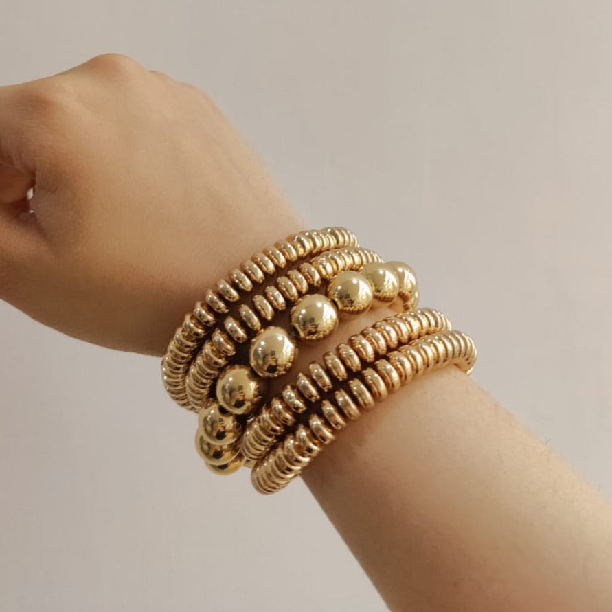 TFC Rings of Gold with Lucky Balls Gold Plated Stacked Bracelet (Set of 5)