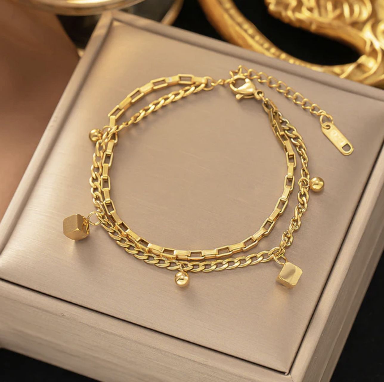 TFC Cube Charm Gold Plated Bracelet