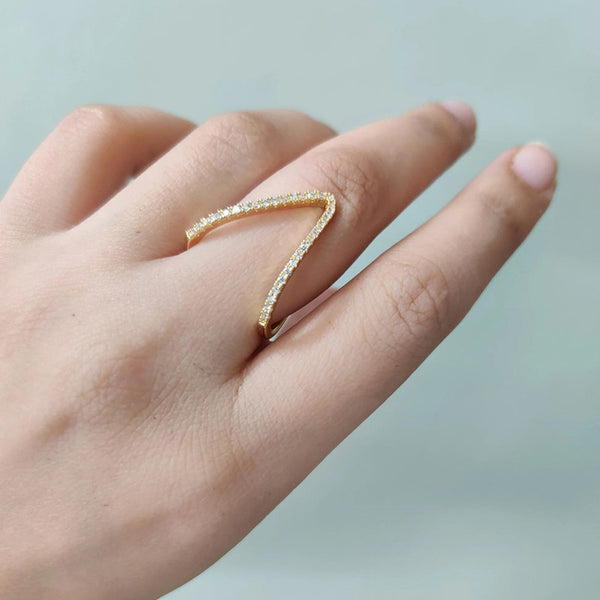 TFC V- Stone Gold Plated Adjustable Ring