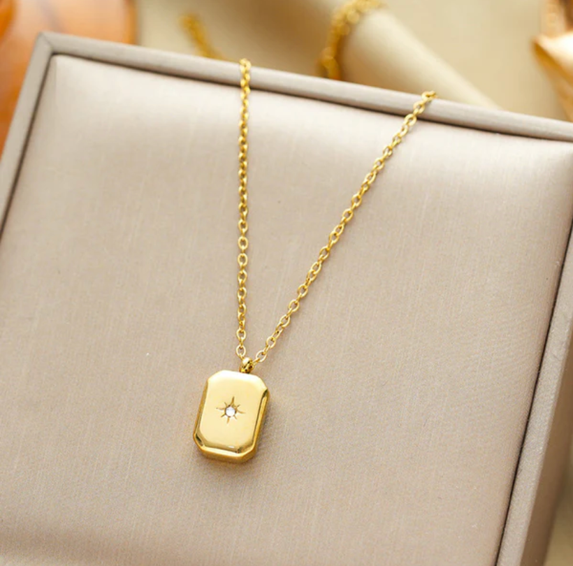 TFC Recto Stone Gold Plated Pendant Necklace