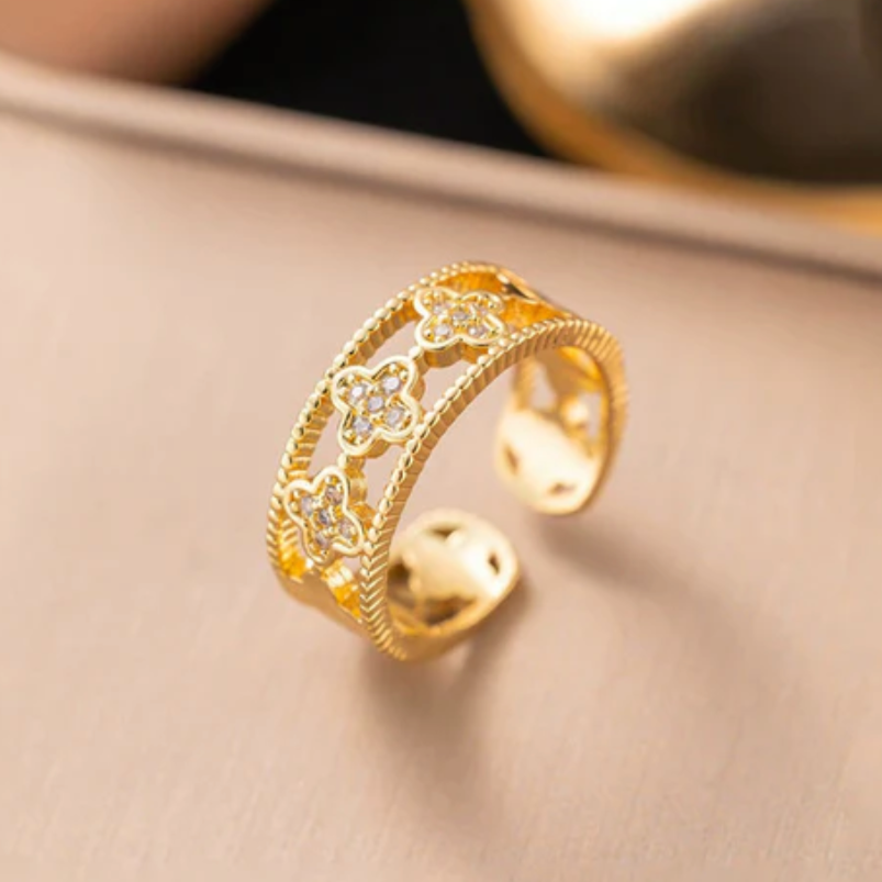 TFC Golden Clover Gold Plated Adjustable Ring