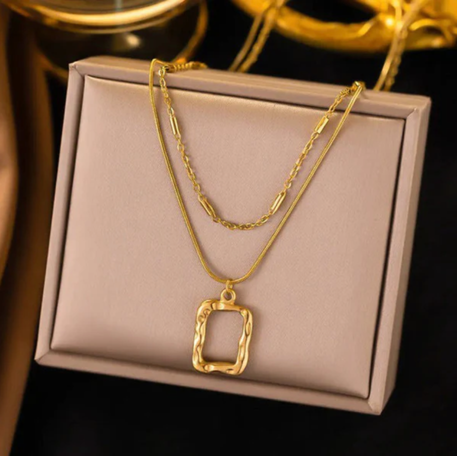 TFC Casual Square Gold Plated Layered Necklace