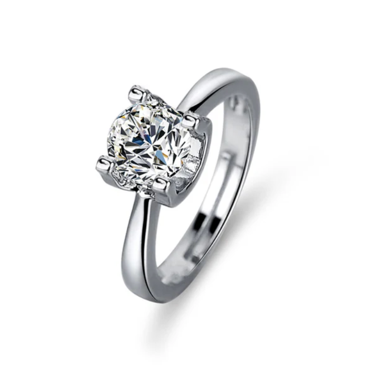 TFC Round Stone Silver Plated Adjustable Ring