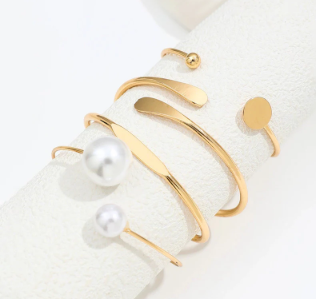 TFC Adjustable Pearl Stack Gold Plated Bracelet (set of 4)