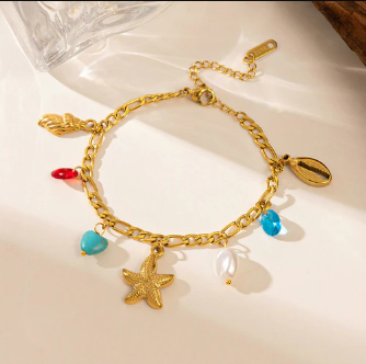 TFC Multi Color Charm Chain Gold Plated Bracelet