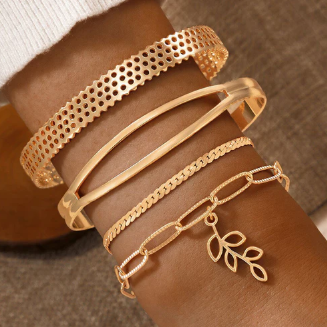 TFC Leaf & Loopy Gold Plated Bracelet (set of 4)