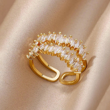 TFC Adjustable Double Crown Stone Gold Plated Ring