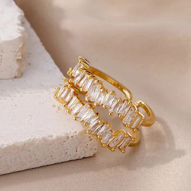 TFC Adjustable Double Crown Stone Gold Plated Ring