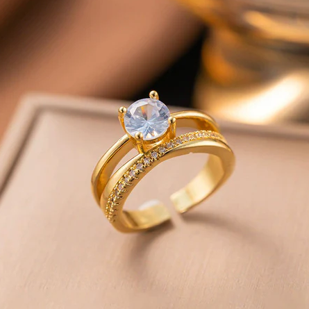 TFC Adjustable Big Diamond Gold Plated Ring