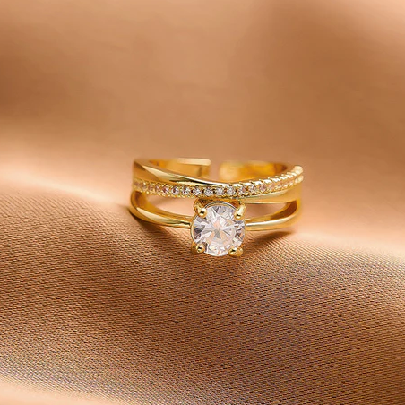 TFC Adjustable Big Diamond Gold Plated Ring