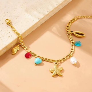 TFC Multi Color Charm Chain Gold Plated Bracelet
