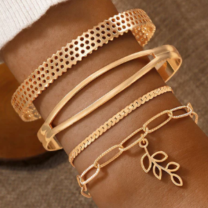 TFC Leaf & Loopy Gold Plated Bracelet (set of 4)