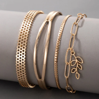 TFC Leaf & Loopy Gold Plated Bracelet (set of 4)