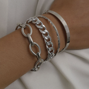 TFC Texture Oval Silver Plated Bracelet (set of 4)